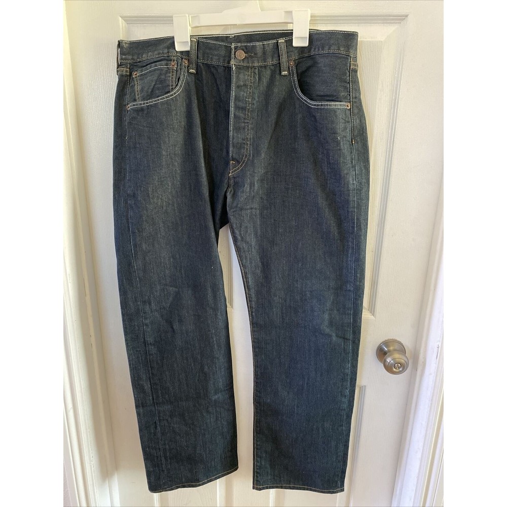 Levi's 501 Original Button Fly Dark Blue Denim Jeans Men's Sz 36x29.5 Good Cond